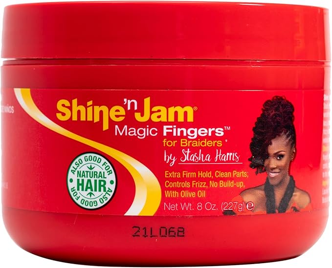 Ampro Shine-n-Jam Magic Fingers Gel for Braids - Provides Firm Hold with Non-Greasy Shine - Strengthens Hair with Silk Proteins - Works on Any Hair Texture to Create Multiple Styles - 227g