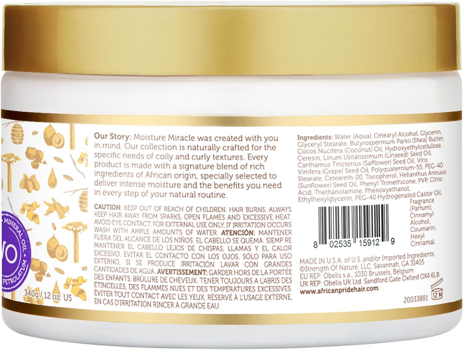 African Pride Moisture Miracle Crème Définissante Boucles - Beurre de Karité & Huile de Lin