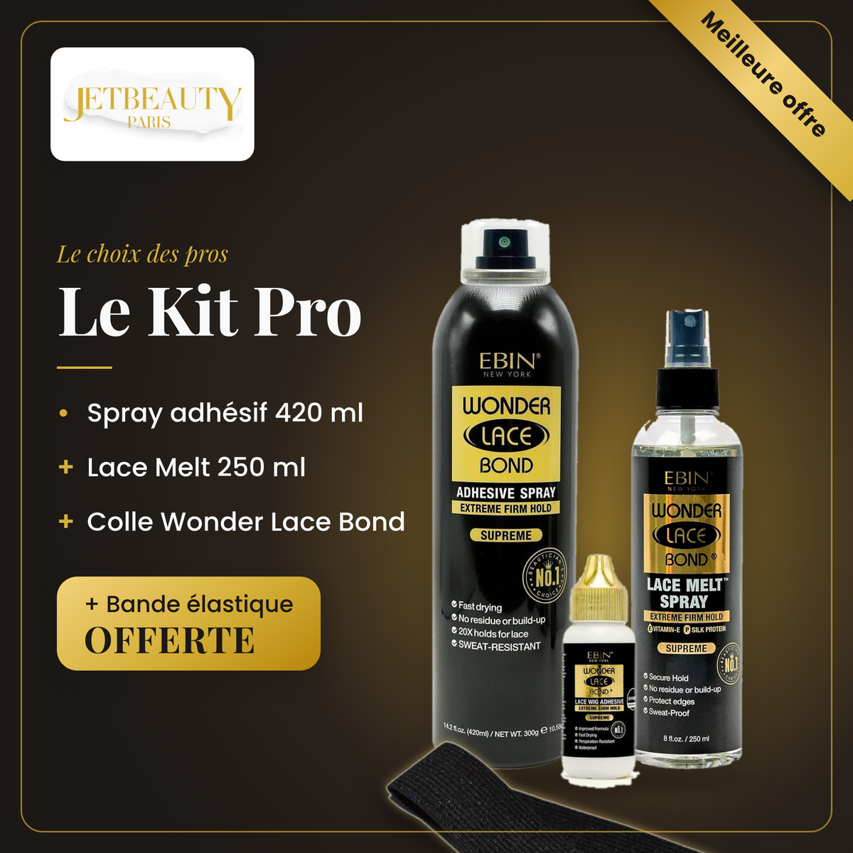 Kit Pose Lace EBIN – Spray Adhésif, Lace Melt et Colle Wonder Lace Bond