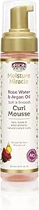 African Pride Moisture Miracle Mousse for Curly Hair with Rose Water and Argan Oil, Flexible Hold, Enhances Curls, Creates Wave Patterns, No Residue, Deep Moisture,
