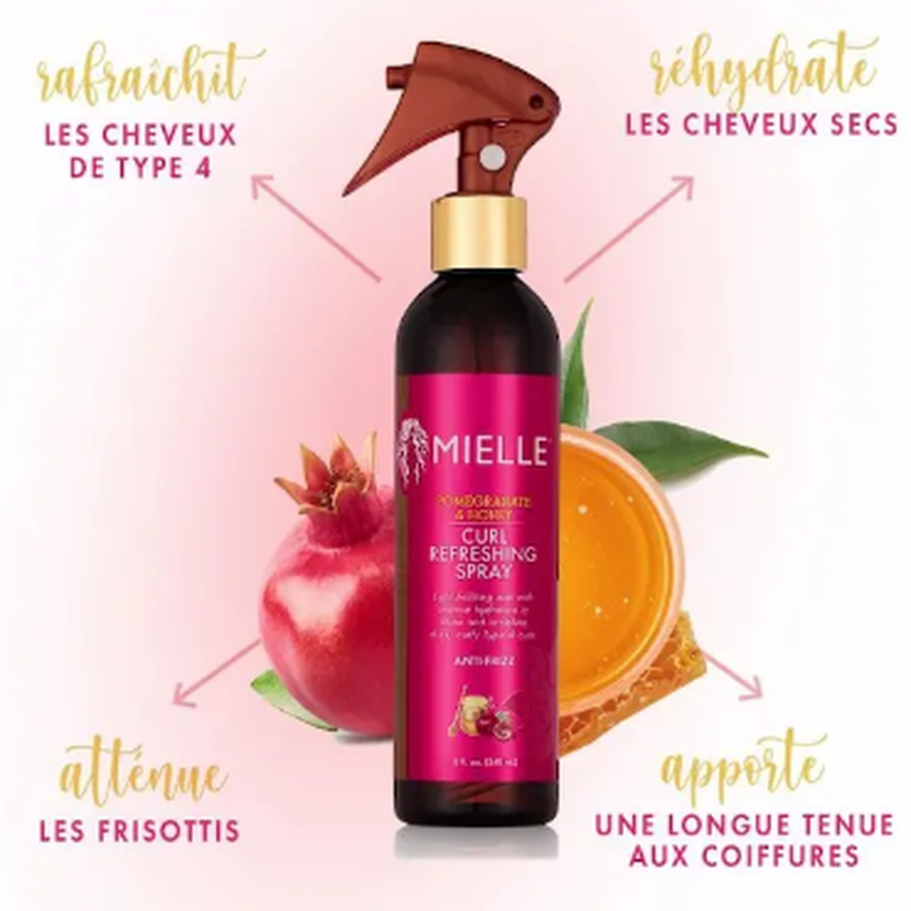 Revitalisez vos boucles avec la brume rafraîchissante à la grenade et au miel de Mielle 8oz