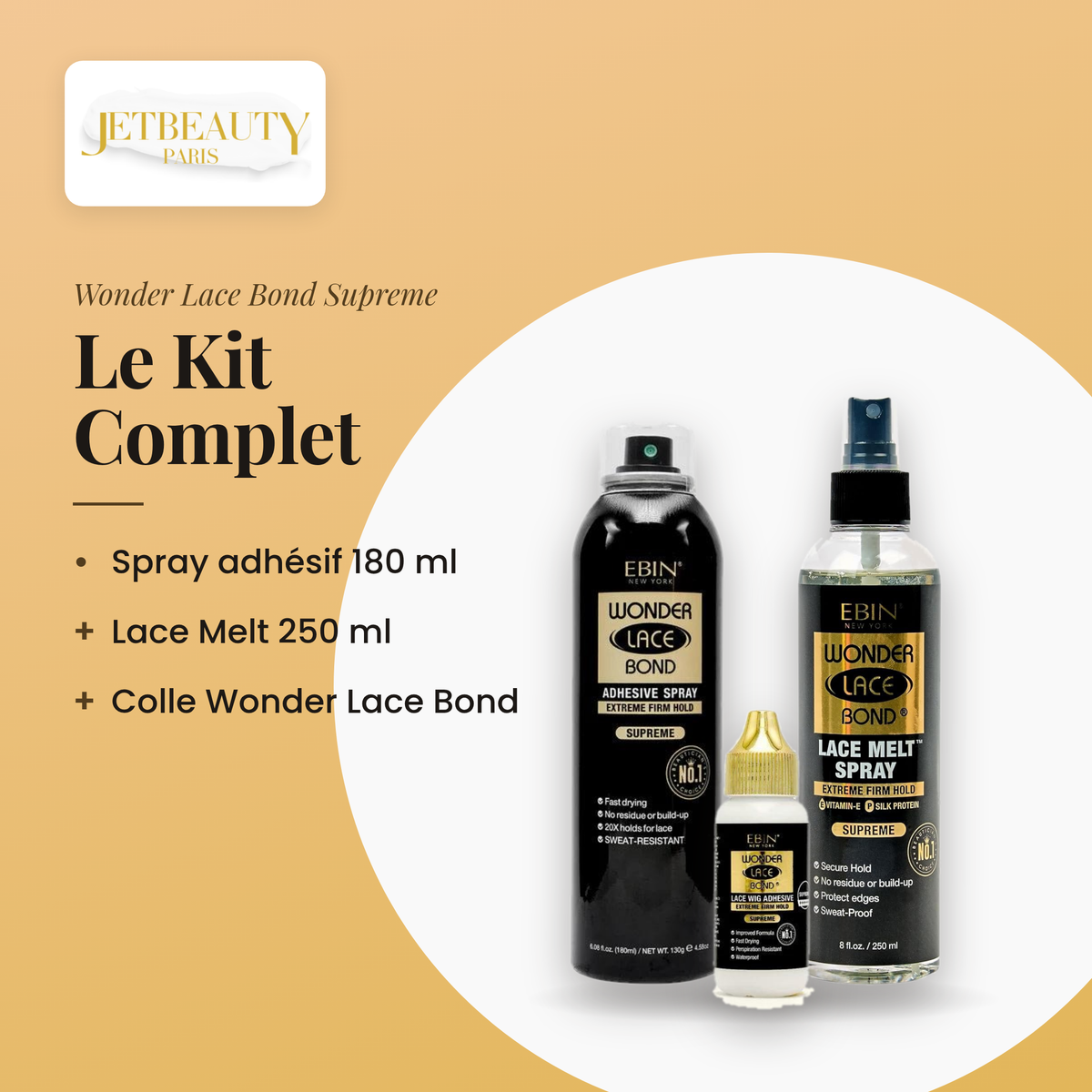 Kit Pose Lace EBIN – Spray Adhésif, Lace Melt et Colle Wonder Lace Bond