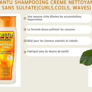 Cantu Shampooing crème nettoyant sans sulfate(Curls,Coils, Waves)
