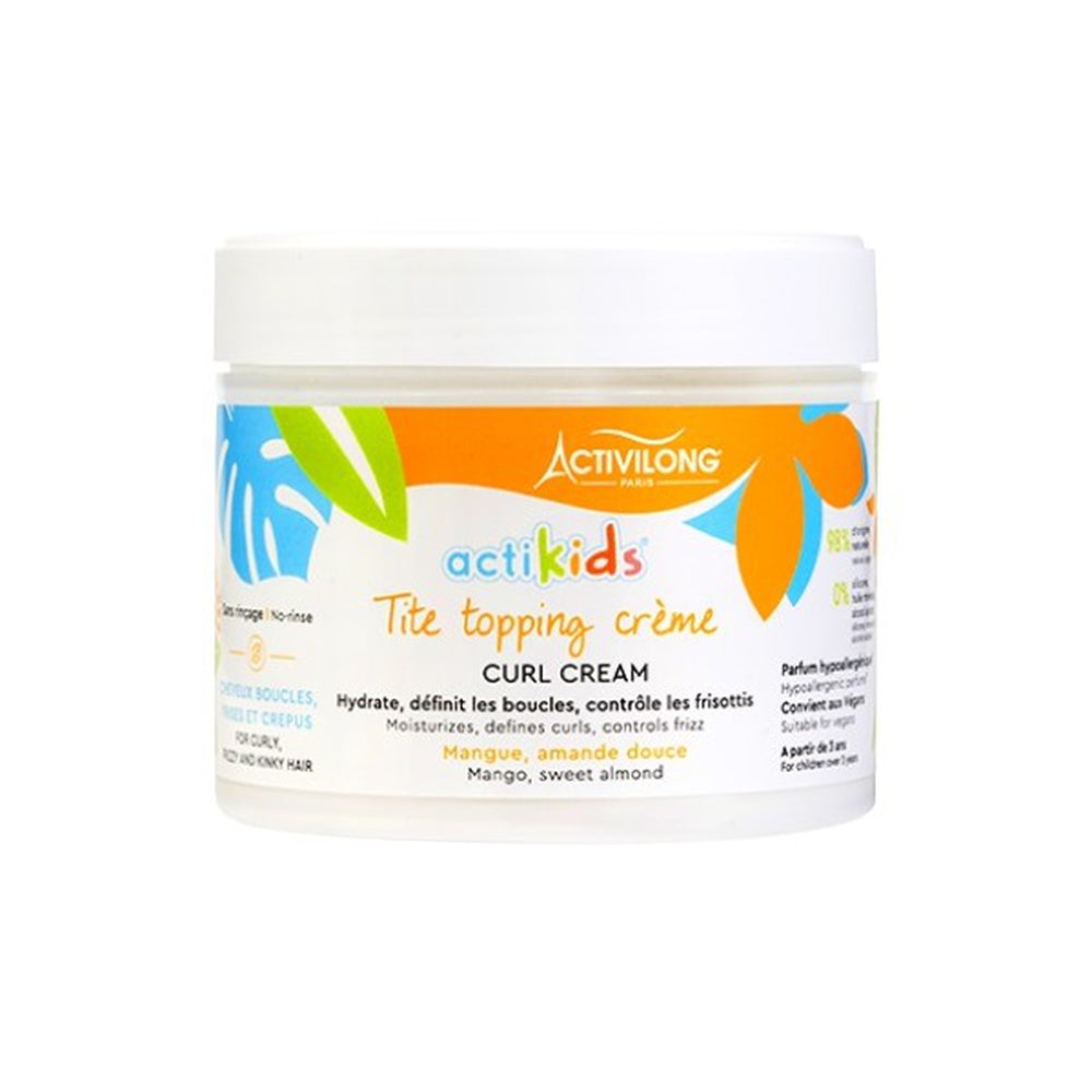 ACTIVILONG Crème de garniture MANGUE & AMANDE DOUCE Enrichie en beurre de mangue et huile d'amande douce Bio Idéale pour les cheveux bouclés, crépus et frisés A partir de 3 ans